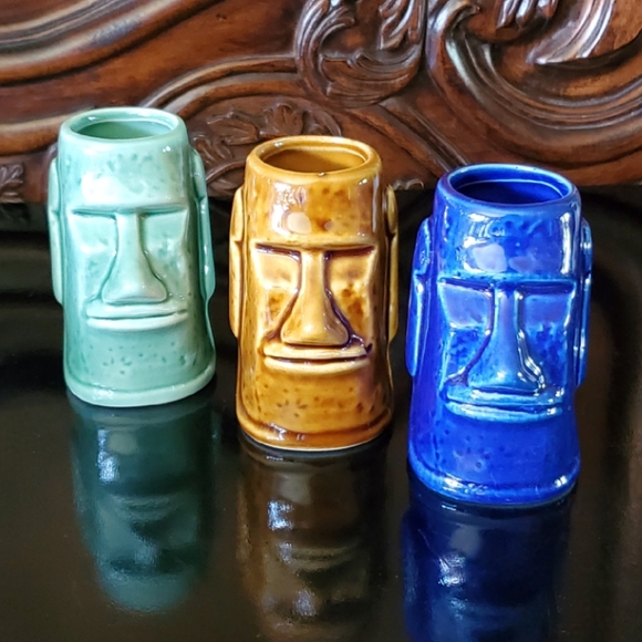 (3) 2.5oz Ceramic Tiki Easter Island Moai Shot Glasses NEW - Picture 12 of 15